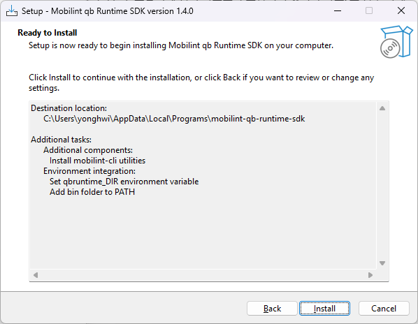 Installation summary screen